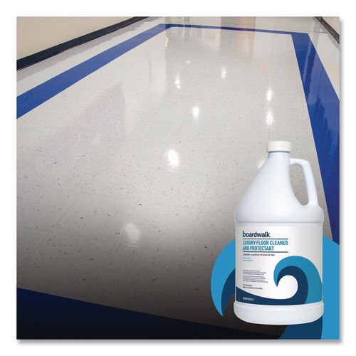 Image of Boardwalk® BWK4854 Luxury Floor Cleaner and Protectant, Lemon Scent, 1 gal Bottle, 4/Carton