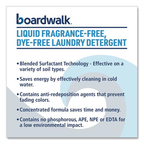 Image of Boardwalk® BWK4850 Liquid Fragrance-Free, Dye-Free Laundry Detergent, Unscented, 1 gal Bottle, 4/Carton