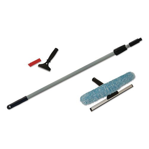 Image of Boardwalk® 6155-BWK Window Cleaning Kit, 12" Wide Combo Washer/Squeegee, 8 ft Extension Pole, 4" Wide Scraper with 8" Handle