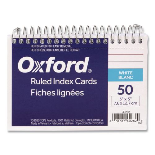 Image of Oxford 40282 Spiral Index Cards, Ruled, 3 X 5, White, 50/pack