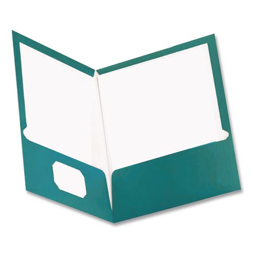 Image of Oxford 5049561 Metallic Laminated Twin Pocket Folders, Accommodates (100) 11 x 8.5 Sheets, Teal, 25/Box