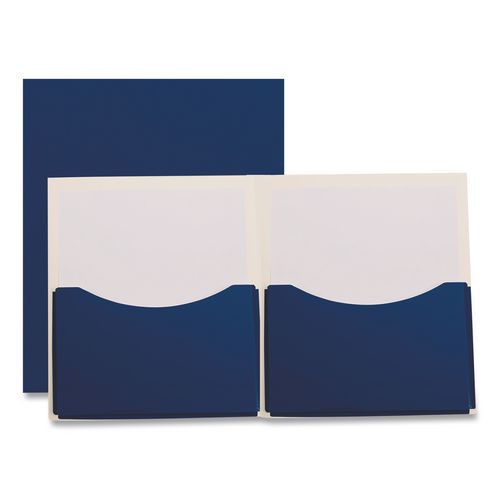 Image of Oxford 54443 Double Stuff Glossy Laminated Paper Twin-Pocket Folder, Accommodates (200) 11 x 8.5 Sheets, Navy, 20/Box