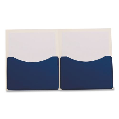 Image of Oxford 54443 Double Stuff Glossy Laminated Paper Twin-Pocket Folder, Accommodates (200) 11 x 8.5 Sheets, Navy, 20/Box