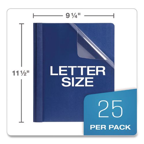 Image of Oxford Clear Front Linen Report Cover, Three-Prong Fastener, 0.5" Capacity, 8.5 X 11, Clear/navy, 25/box