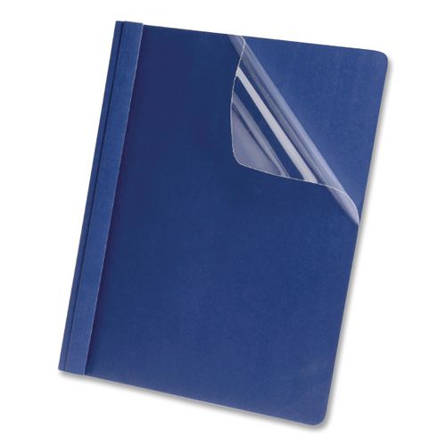 Image of Oxford Clear Front Linen Report Cover, Three-Prong Fastener, 0.5" Capacity, 8.5 X 11, Clear/navy, 25/box