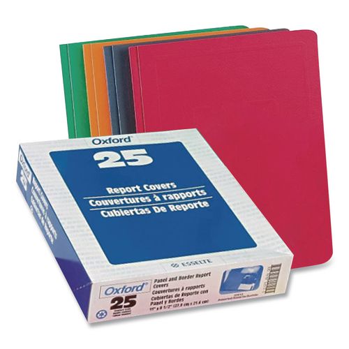 Image of Oxford 52513 Title Panel And Border Front Report Cover, Three-Prong Fastener, 0.5" Capacity, 8.5 X 11, Assorted/assorted, 25/box