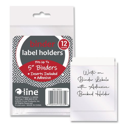 Image of C-Line® 70025 Self-Adhesive Ring Binder Label Holders, Top Load, 2.25 x 3.63, Clear, 12/Pack