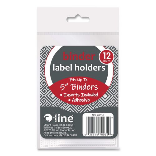 Image of C-Line® 70025 Self-Adhesive Ring Binder Label Holders, Top Load, 2.25 x 3.63, Clear, 12/Pack