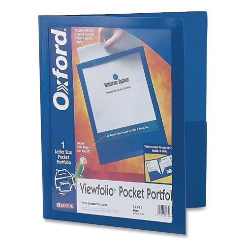 Image of Oxford 57441EE ViewFolio Poly Twin-Pocket Folders, Accommodates (100) 11 x 8.5 Sheets, Clear Front Cover, Blue Back Cover
