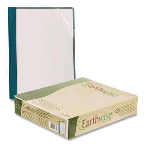Image of Oxford 57872EE Earthwise By Oxford 100% Recycled Clear Front Report Covers, 3-Prong Fastener, 0.5" Capacity, 8.5 X 11, Clear/blue, 25/box