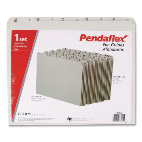 Image of Pendaflex® PN925 Top Tab A-Z File Guides, 1/5-Cut Top Tab, A To Z, 8.5 X 11, Gray, 25/set