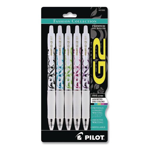 Image of Pilot® 31392 G2 Fashion Premium Gel Pens, Retractable, Fine 0.7 mm, Assorted Ink and Barrel Colors, 5/Pack