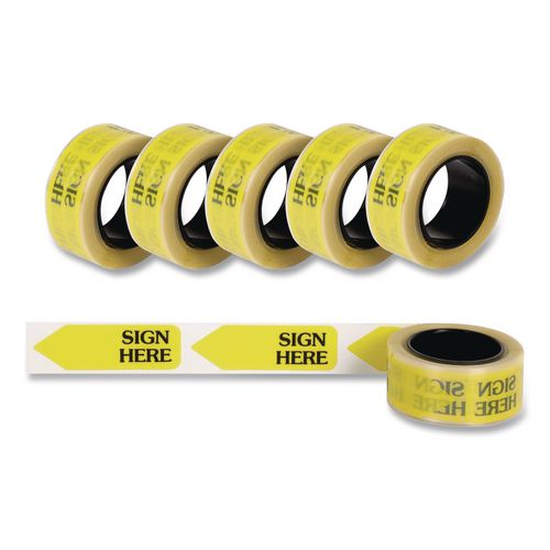 Image of Redi-Tag® B91001 Arrow Message Page Flag Refills, "Sign Here", Yellow, 120 Flags/Roll, 6 Rolls/Box