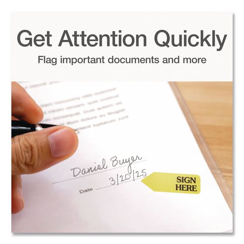Image of Redi-Tag® B91001 Arrow Message Page Flag Refills, "Sign Here", Yellow, 120 Flags/Roll, 6 Rolls/Box