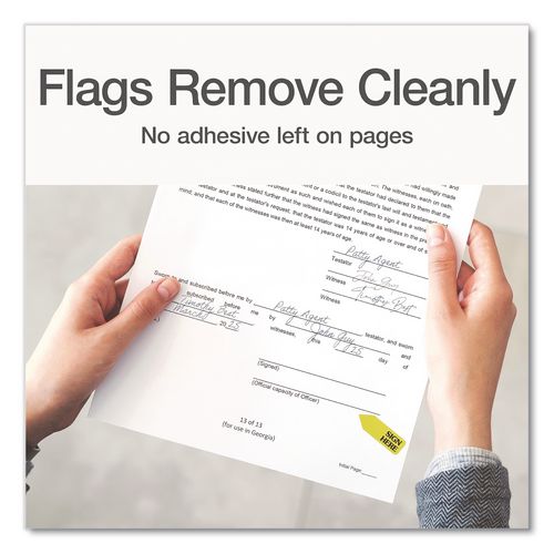 Image of Redi-Tag® B91001 Arrow Message Page Flag Refills, "Sign Here", Yellow, 120 Flags/Roll, 6 Rolls/Box