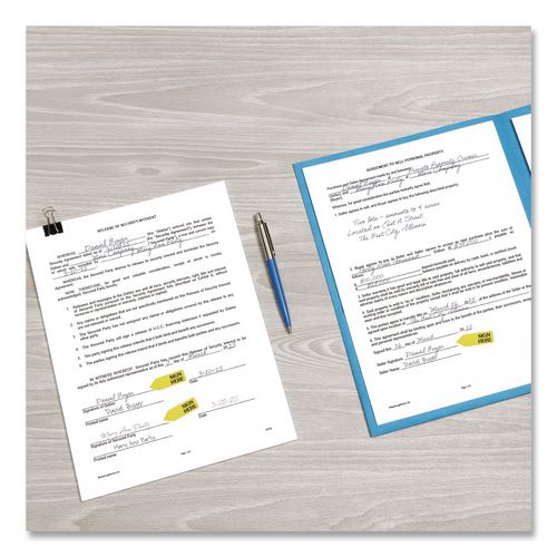 Image of Redi-Tag® B91001 Arrow Message Page Flag Refills, "Sign Here", Yellow, 120 Flags/Roll, 6 Rolls/Box