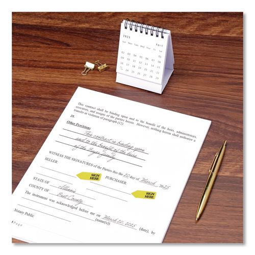 Image of Redi-Tag® B91001 Arrow Message Page Flag Refills, "Sign Here", Yellow, 120 Flags/Roll, 6 Rolls/Box