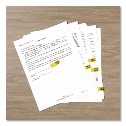 Image of Redi-Tag® B91001 Arrow Message Page Flag Refills, "Sign Here", Yellow, 120 Flags/Roll, 6 Rolls/Box