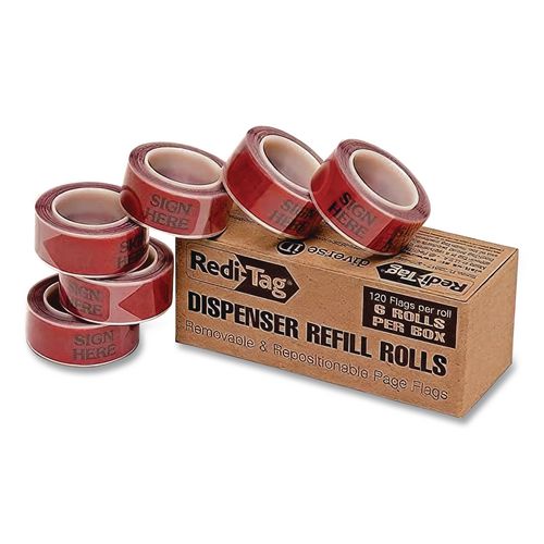 Image of Redi-Tag® B91012 Arrow Message Page Flag Refills, "Sign Here", 120 Flags/Roll, 6 Rolls/Box