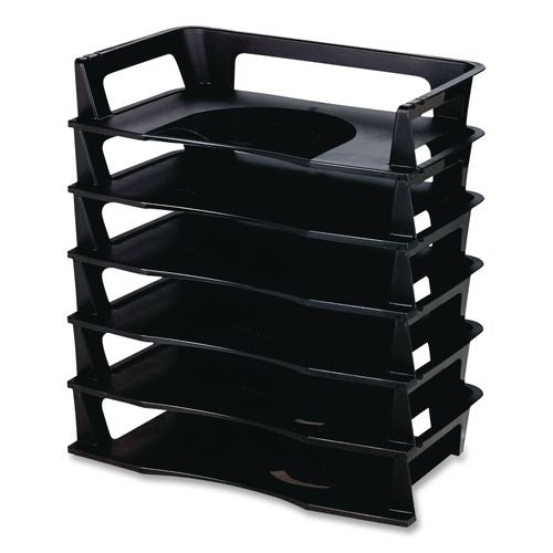 Image of Rubbermaid® 86028 Regeneration Recycled Plastic Letter Tray, 6 Sections, Letter Size Files, 9.13" X 15.25" X 2.75", Black