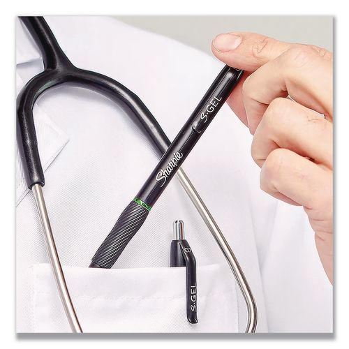 Image of Sharpie® S-Gel 2140521 S-Gel High-Performance Gel Pen, Retractable, Extra-Fine 0.38 Mm, Black Ink, Black Barrel, Dozen