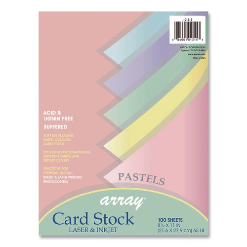 Image of Pacon® P101315 Array Card Stock, 65 lb Cover Weight, 8.5 x 11, Assorted Pastel Colors, 100/Pack