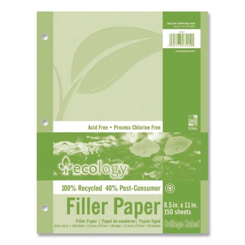 Image of Pacon® P3202 Ecology Filler Paper, 3-Hole, 8.5 X 11, Medium/college Rule, 150/pack