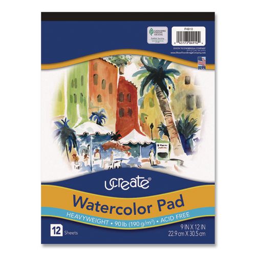 Image of Pacon® P4910 Artist Watercolor Paper Pad, Yellow Cover, Unruled, (12) White 9 x 12 Sheets