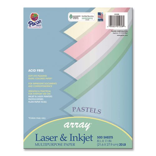 Image of Pacon® P101058 Array Colored Bond Paper, 20 lb Bond Weight, 8.5 x 11, Assorted Pastel Colors, 500/Ream