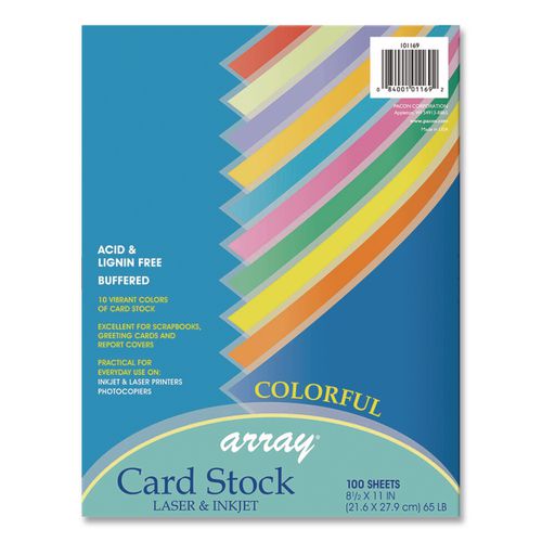 Image of Pacon® P101169 Array Card Stock, 65 lb Cover Weight, 8.5 x 11, Assorted Bright Colors, 100/Pack