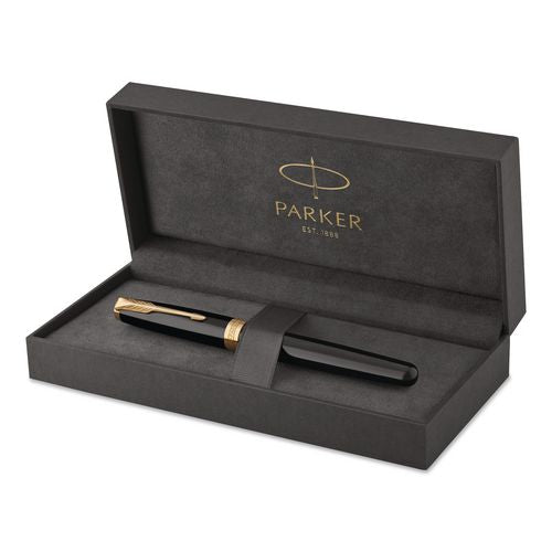 Image of Parker® 1931495 Sonnet Fountain Pen with Gift Box, Medium Fountain Nib, Black Ink, Black/Gold Barrel