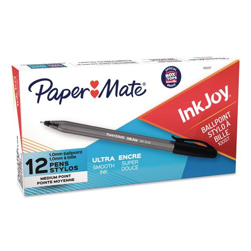 Image of Paper Mate® 1783151/1951257 InkJoy 100 Ballpoint Pen, Stick, Medium 1 mm, Black Ink, Smoke/Black Barrel, Dozen