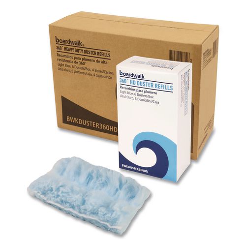 Image of Boardwalk® 96494-BWK 360 HD Duster Refills, Soft Fluffy Fibers, Light Blue, 6 Dusters/Box, 4 Boxes/Carton