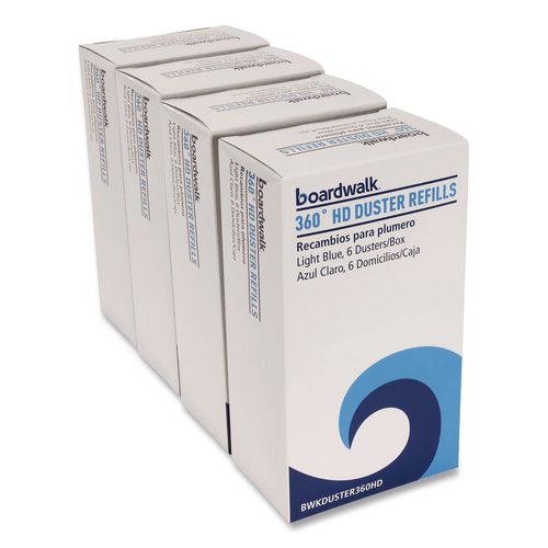 Image of Boardwalk® 96494-BWK 360 HD Duster Refills, Soft Fluffy Fibers, Light Blue, 6 Dusters/Box, 4 Boxes/Carton