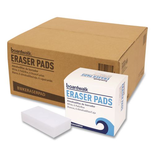 Image of Boardwalk® 96157-M-BWK Eraser Pads, 2.5 x 4.5, 1" Thick, White, 6 Pads/Pack, 6 Packs/Carton