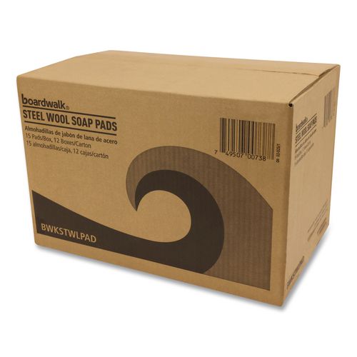 Image of Boardwalk® 96130-M-BWK Steel Wool Soap Pads, 3 x 2.5, Blue, 15 Pads/Box, 12 Boxes/Carton