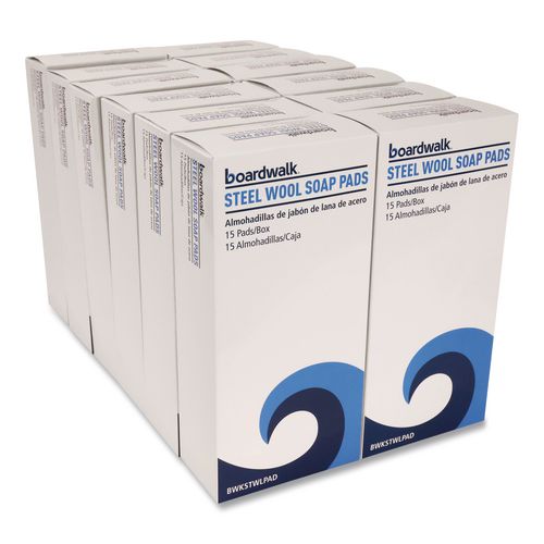 Image of Boardwalk® 96130-M-BWK Steel Wool Soap Pads, 3 x 2.5, Blue, 15 Pads/Box, 12 Boxes/Carton