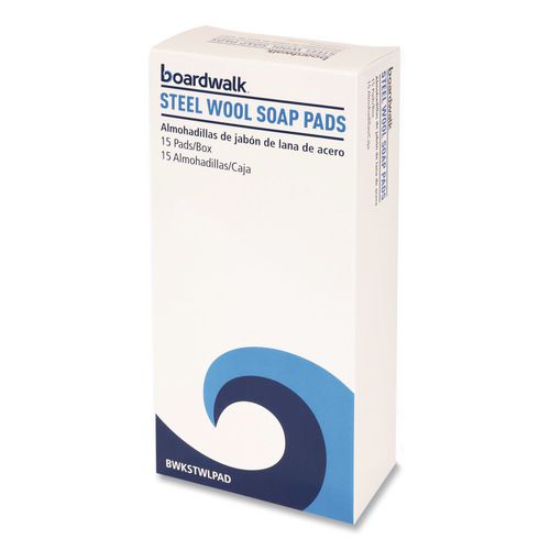 Image of Boardwalk® 96130-M-BWK Steel Wool Soap Pads, 3 x 2.5, Blue, 15 Pads/Box, 12 Boxes/Carton