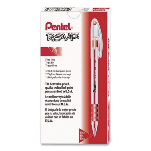 Image of Pentel® BK90-B R.s.v.p. Ballpoint Pen, Stick, Fine 0.7 Mm, Red Ink, Clear/red Barrel, Dozen