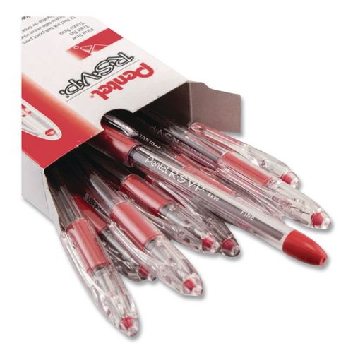 Image of Pentel® BK90-B R.s.v.p. Ballpoint Pen, Stick, Fine 0.7 Mm, Red Ink, Clear/red Barrel, Dozen