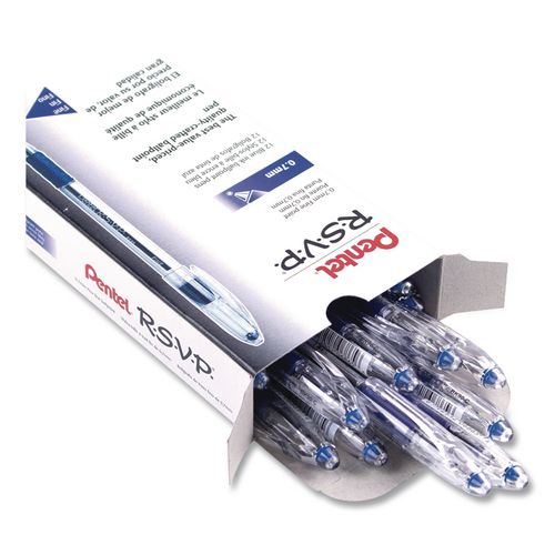 Image of Pentel® BK90-C R.s.v.p. Ballpoint Pen, Stick, Fine 0.7 Mm, Blue Ink, Clear/blue Barrel, Dozen
