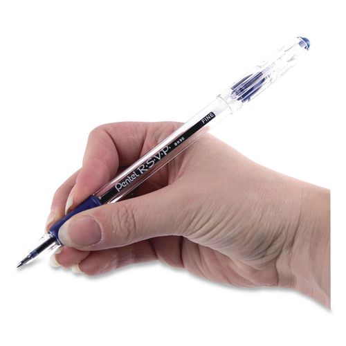 Image of Pentel® BK90-C R.s.v.p. Ballpoint Pen, Stick, Fine 0.7 Mm, Blue Ink, Clear/blue Barrel, Dozen