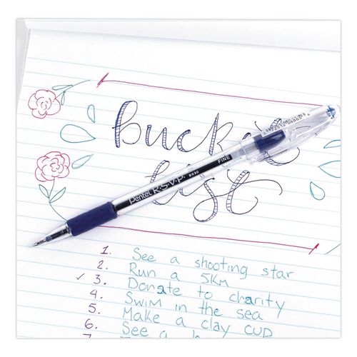 Image of Pentel® BK90-C R.s.v.p. Ballpoint Pen, Stick, Fine 0.7 Mm, Blue Ink, Clear/blue Barrel, Dozen