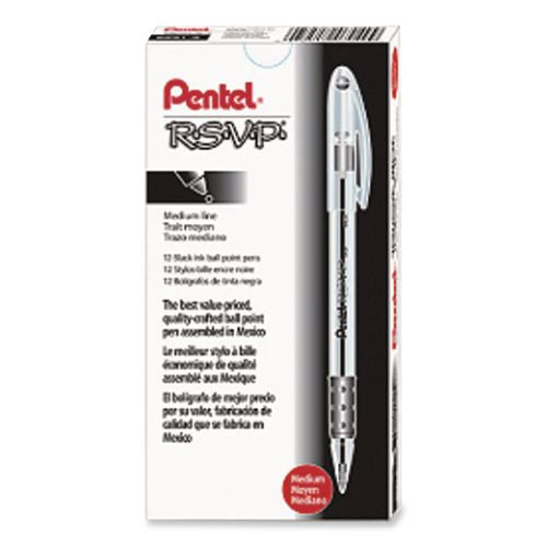 Image of Pentel® BK91-A R.s.v.p. Ballpoint Pen, Stick, Medium 1 Mm, Black Ink, Clear/black Barrel, Dozen