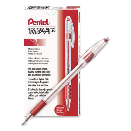 Image of Pentel® BK91-B R.s.v.p. Ballpoint Pen, Stick, Medium 1 Mm, Red Ink, Clear/red Barrel, Dozen