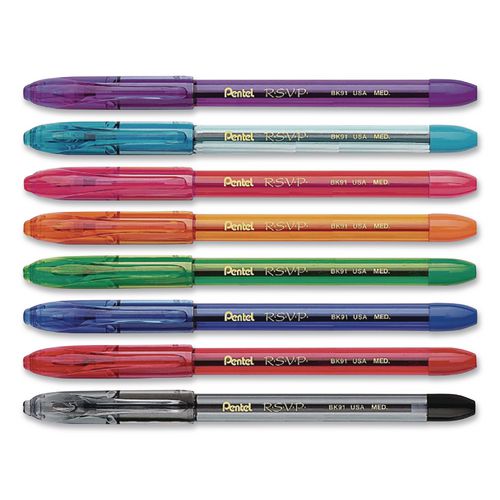 Image of Pentel® BK91CRBP8M R.s.v.p. Ballpoint Pen, Stick, Medium 1 Mm, Assorted Ink And Barrel Colors, 8/pack