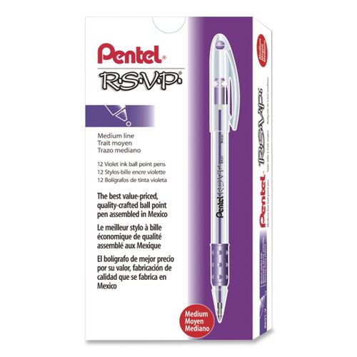 Image of Pentel® BK91-V R.s.v.p. Ballpoint Pen, Stick, Medium 1 Mm, Violet Ink, Clear/violet Barrel, Dozen