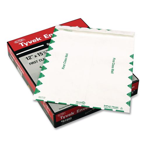 Image of Survivor® QUAR1800 Lightweight 14 lb Tyvek Catalog Mailers, First Class, #15 1/2, Square Flap, Redi-Strip Closure, 12 x 15.5, White, 100/Box