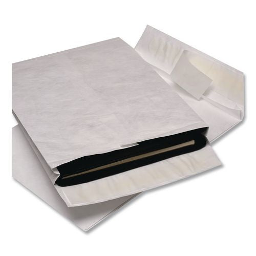 Image of Survivor® QUAR4290 Heavyweight 18lb Tyvek Open End Expansion Mailers, #15 1/2, Cheese Blade Flap, Redi-Strip Closure, 12 x 16, White, 100/Carton