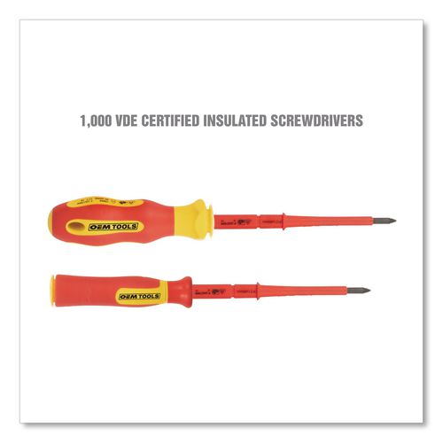 Image of OEMTOOLS® 22593 Insulated 10-Piece Interchangeable Bit Screwdriver Set, Metric Phillips and Slotted Blade Bits, Orange/Yellow Handle